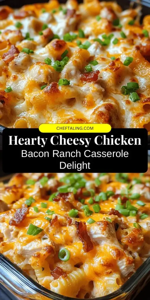 Discover the ultimate comfort food with this Cheesy Chicken Bacon Ranch Casserole! This delicious dish combines tender chicken, crispy bacon, gooey cheese, and zesty ranch dressing for a meal that's sure to delight the whole family. Perfect for weeknight dinners or weekend gatherings, this casserole is easy to prepare and bursting with flavor. Try it today and bring warmth to your table! #ComfortFood #Casserole #ChickenRecipes #BaconLovers #EasyDinners