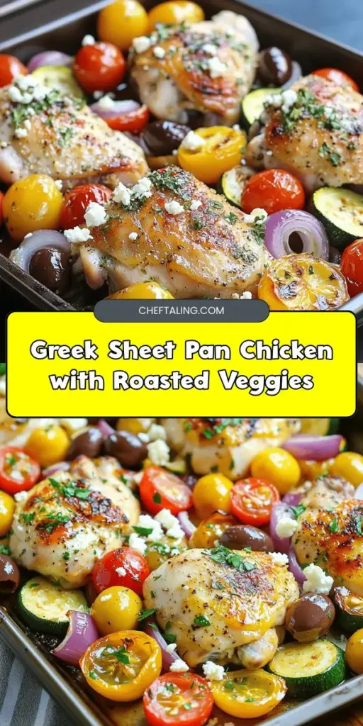 Looking for a delicious and easy meal? Try this Greek-Inspired Sheet Pan Chicken! Packed with juicy chicken thighs, vibrant vegetables, and rich Mediterranean flavors, this dish is as nutritious as it is tasty. With ingredients like cherry tomatoes, zucchini, Kalamata olives, and a drizzle of olive oil, you'll enjoy a delightful balance of flavors. Perfect for busy weeknights or impressing guests! #SheetPanMeal #Mediterranean #HealthyDinner #EasyRecipes #CookingAtHome