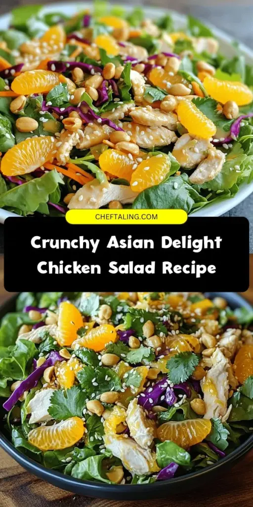 Elevate your meals with this Crunchy Asian Delight Chicken Salad, a refreshing fusion of vibrant greens, tender chicken, and a tangy dressing. Packed with nutrients and flavor, it’s perfect for any occasion, from casual dinner to meal prep. Easy to customize, this versatile salad includes crunchy veggies, sweet mandarin oranges, and toasted nuts for that satisfying crunch. Discover a healthy dish that pleases both the eye and palate! #AsianSalad #HealthyEating #MealPrep #CrunchySalad #ChickenSalad #DeliciousRecipes