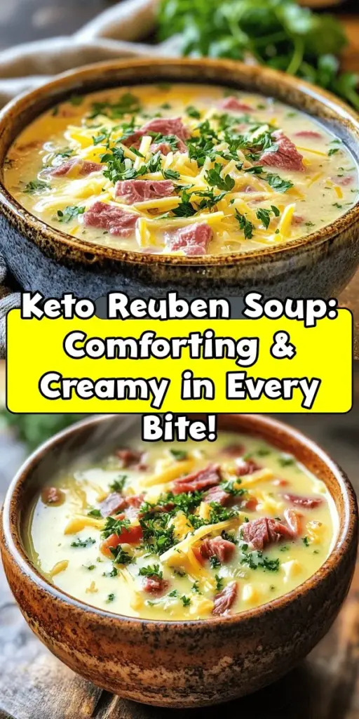 Warm up this season with Keto Reuben Soup, a creamy twist on the classic sandwich, perfect for low-carb diets. Packed with tender corned beef, rich Swiss cheese, and savory cabbage, this soup is not only delicious but also aligns with your keto goals. It's easy to prepare and is an excellent source of healthy fats and nutrients. Enjoy a hearty bowl for lunch or dinner! #KetoReubenSoup #LowCarb #KetoRecipes #HealthyEating #ComfortFood