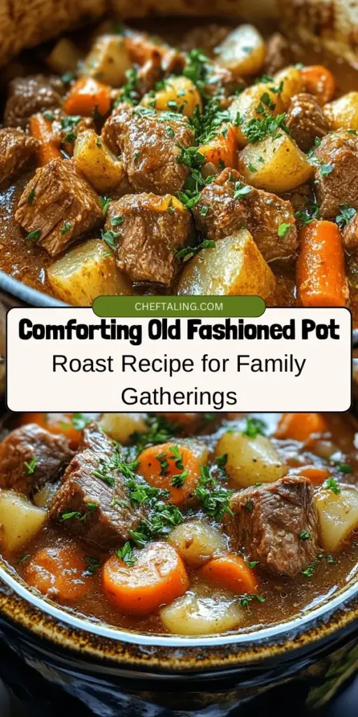 Discover the warm and comforting flavors of a Hearty Homestyle Old Fashioned Pot Roast, a classic dish perfect for family gatherings or cozy dinners. This recipe features tender beef chuck roast, savory vegetables, and a rich gravy that meld beautifully through slow cooking. Enjoy the simplicity of this time-honored meal and create lasting memories around the dinner table. Try it tonight! #PotRoast #HomestyleCooking #ComfortFood #FamilyDinner #NostalgicMeals