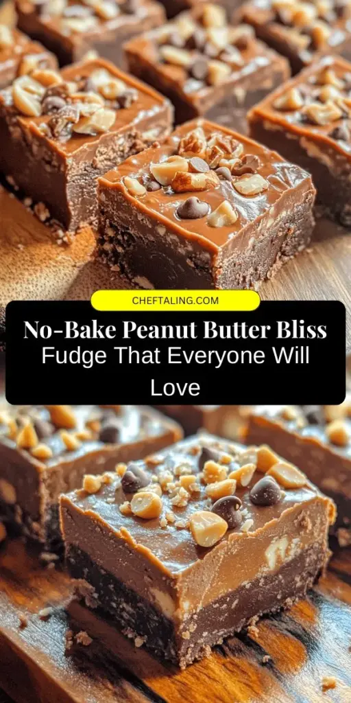 Indulge in the rich and creamy goodness of Peanut Butter Bliss Fudge, the ultimate no-bake dessert that combines peanut butter and cocoa for a deliciously satisfying treat. Perfect for any occasion, this easy recipe is a crowd-pleaser that everyone will love. With just a few simple ingredients and no baking required, you can whip up this decadent fudge in no time. Customize it with your favorite toppings for an extra special touch! #PeanutButterFudge #NoBakeDessert #EasyRecipes #SweetTreats #DessertGoals