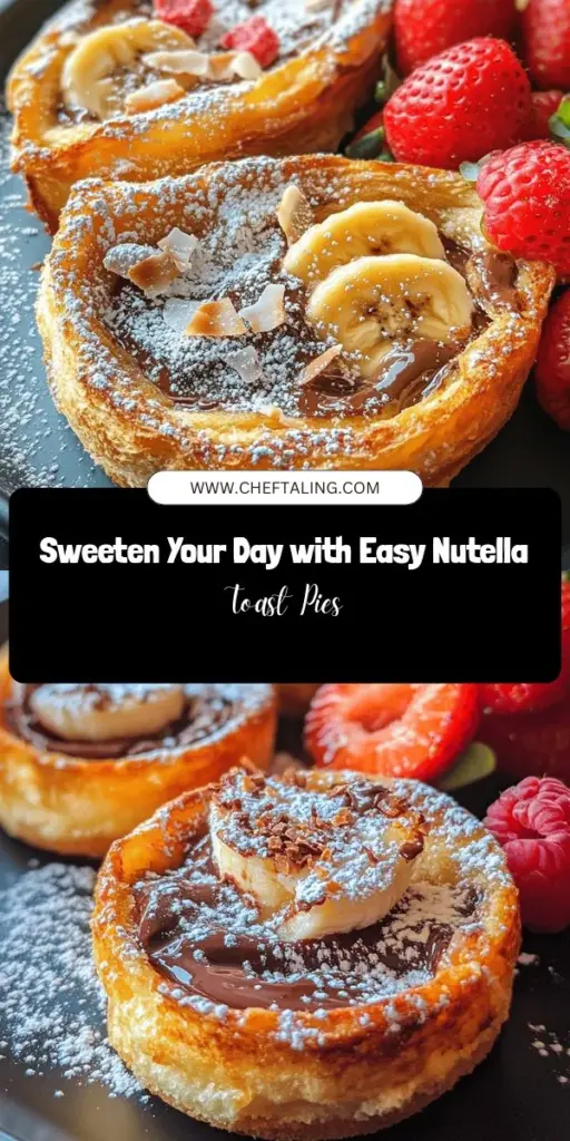 Indulge in the deliciousness of Nutella Toast Pies, a perfect treat for any time of day! This easy recipe combines thick bread and creamy Nutella for a crispy, gooey delight. Customize with bananas or shredded coconut for extra flavor. Ready in just 20 minutes, it’s perfect for breakfast, brunch, or a sweet snack. Impress your loved ones with this simple yet satisfying dish! #NutellaToastPies #YummyTreats #EasyRecipes #DessertIdeas #BrunchInspiration