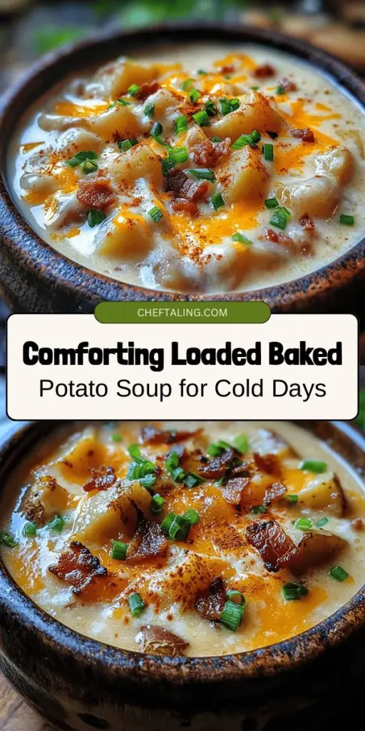 Warm up this winter with a comforting bowl of Loaded Baked Potato Soup! This classic dish combines creamy russet potatoes, aromatic garlic, and onions, all enhanced with rich heavy cream and your choice of broth. Customize it with toppings like crispy bacon, shredded cheese, and green onions for that extra flare. Perfect for chilly evenings, this versatile soup is sure to delight. Try it out and get cozy! #LoadedBakedPotatoSoup #ComfortFood #SoupSeason #WinterRecipes #CozyMeals