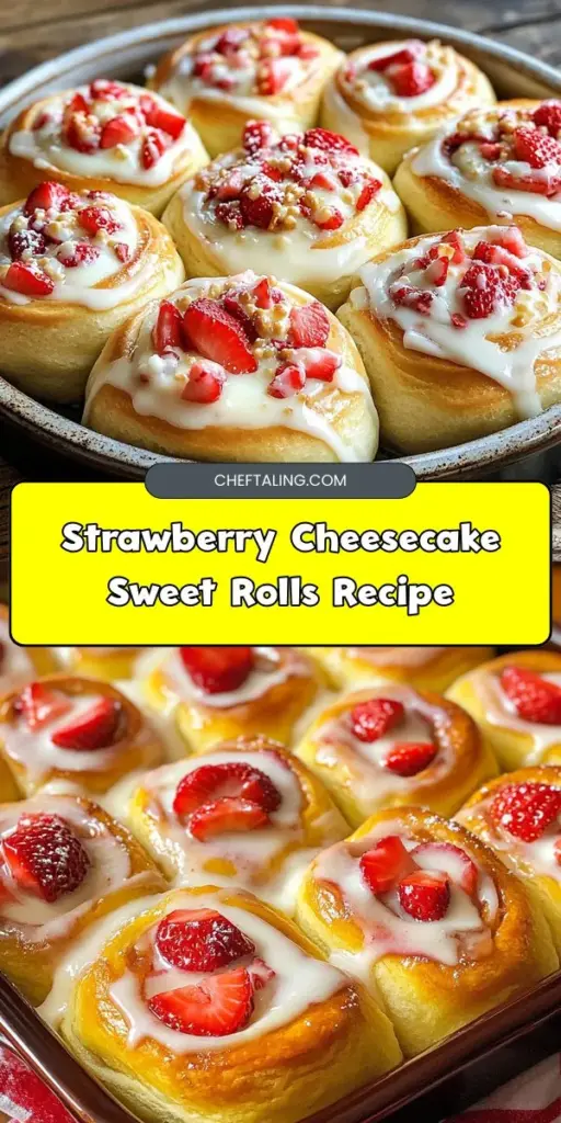 Indulge in the deliciousness of Strawberry Cheesecake Sweet Rolls! These fluffy rolls are filled with a creamy cream cheese mixture and topped with a sweet strawberry glaze, making them the perfect treat for any occasion. Whether for a brunch, holiday gathering, or simply a sweet indulgence, these rolls are sure to impress. Get ready to create a memorable dessert experience that your family will love! #Baking #DessertRecipes #SweetRolls #Cheesecake #StrawberryDesserts #HomemadeTreats