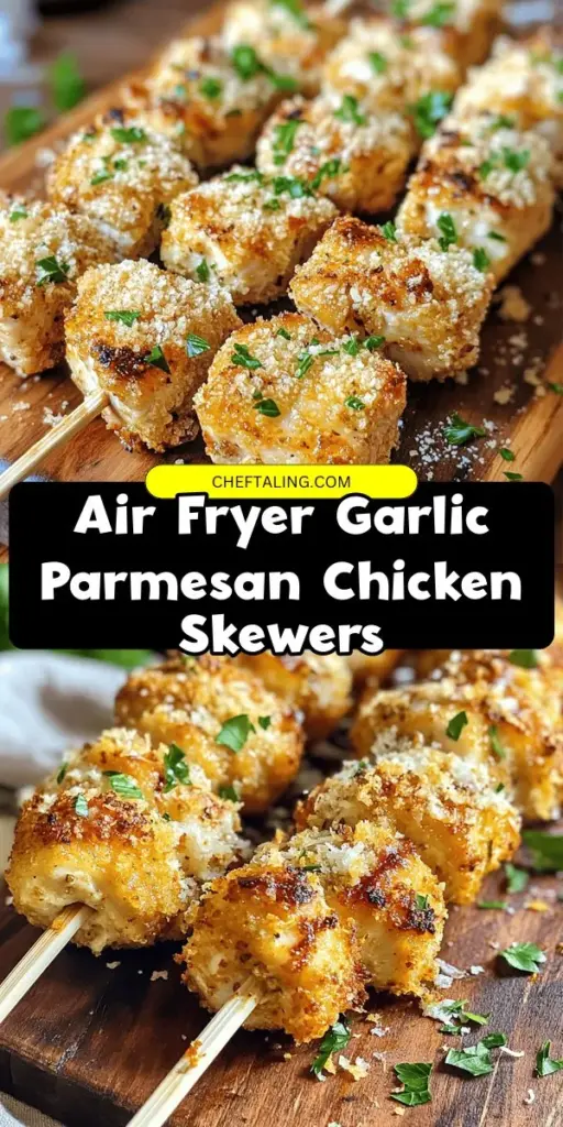 Looking for a delicious and easy dinner idea? Try these Air Fryer Garlic Parmesan Chicken Skewers! Juicy chicken is coated in a mouthwatering garlic parmesan sauce, making it a perfect dish for any occasion. This quick recipe is not only packed with flavor but also healthier thanks to the air fryer. Perfect for weeknight meals or weekend gatherings, your family will love these tasty skewers. Click through to discover the full recipe and elevate your dinner game today! #AirFryerGarlicParmesanChicken #GarlicParmesanChickenSkewers #ParmesanChickenSkewers #AirFryerDinnerRecipes #ChickenSkewers #ParmesanButter #AirFryerGarlic #GarlicParmesanChicken #ParmesanChicken