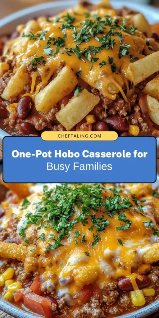 Discover the ultimate family-friendly meal with this Hobo Casserole recipe! Perfect for busy weeknights, you'll love how easy it is to whip up this one-pot wonder loaded with ground beef, beans, corn, and a crunchy potato topping. With minimal cleanup and maximum flavor, gathering everyone around the dinner table has never been simpler. Try it tonight and savor the delicious comfort! #HoboCasserole #OnePotMeals #EasyDinner #FamilyCooking #ComfortFood #RecipeIdeas