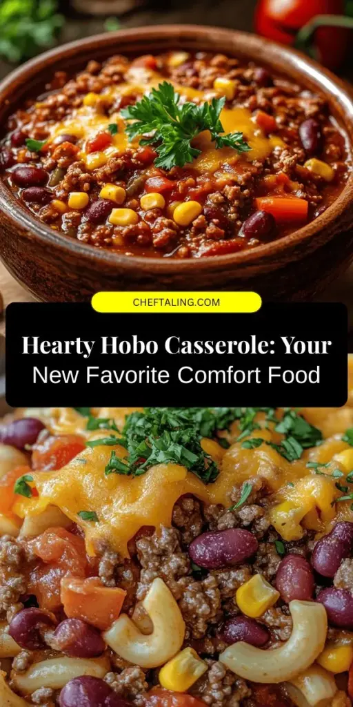 Discover the ultimate comfort food with The Best Hobo Casserole with Ground Beef! This hearty dish combines ground beef, macaroni, veggies, and cheese for a delightful meal that’s simple to prepare and perfect for busy weeknights. With its flexible ingredients and delicious flavors, it's great for using up leftovers and feeding the whole family. Get ready to enjoy a warming and satisfying supper that everyone will love! #HoboCasserole #ComfortFood #FamilyDinner #EasyRecipes #GroundBeef