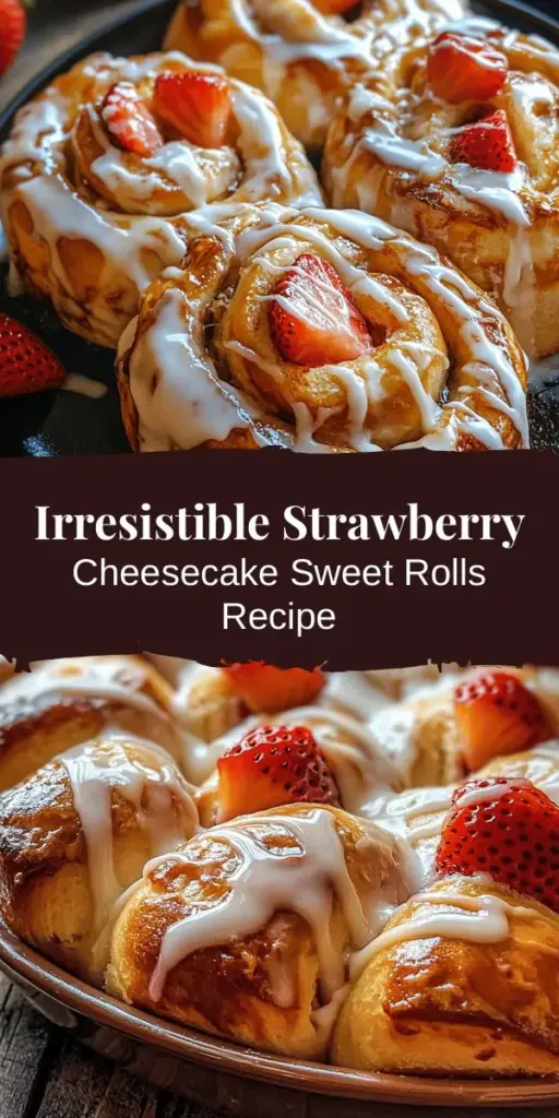 Indulge in the delightful flavors of homemade Strawberry Cheesecake Sweet Rolls! This recipe combines fluffy dough with a rich cheesecake filling and fresh strawberries, making them perfect for breakfast, brunch, or dessert. With their visually stunning appearance and irresistible taste, these rolls are sure to impress at any gathering. Get ready to roll up your sleeves and create a sweet treat that's loved by all! #SweetRolls #Baking #Cheesecake #Strawberries #DessertRecipes #HomemadeGoodness #BrunchIdeas