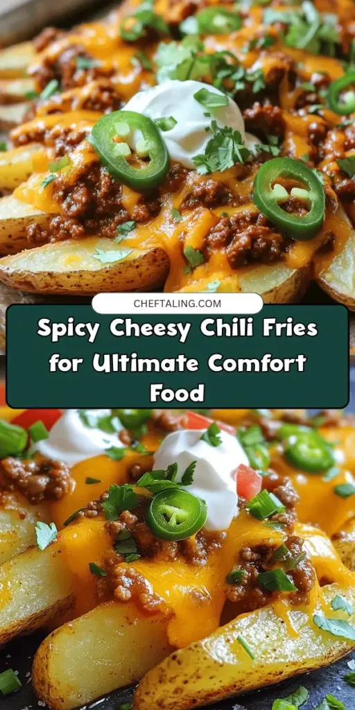 Craving a hearty comfort food? Try these spicy cheesy chili fries that combine crispy russet potatoes, savory chili, and gooey cheese for an unforgettable dish. Perfect for game days or cozy nights, this recipe allows for customization with your favorite toppings. Get ready to indulge in a delightful blend of flavors and textures that everyone will love! Check out the full recipe to make your own delicious batch! #ChiliFries #ComfortFood #Foodie #Yummy #RecipeIdeas #SnackAttack #CheesyGoodness