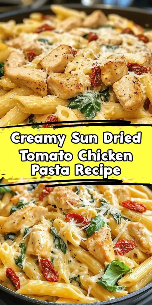 Discover the ultimate comfort food with this Creamy Sun Dried Tomato Chicken Pasta recipe that’s sure to impress! This delicious dish combines tender chicken, rich cream, and tangy sun-dried tomatoes for a flavor-packed meal that’s perfect for any occasion. Whether you’re hosting a dinner party or looking for a quick weeknight meal, this recipe is a great choice. Ready in just 30 minutes, it’s an easy way to elevate your dinner routine. Click through to explore the recipe and create a fancy meal that everyone will love! #CreamySunDriedTomatoChickenPasta #SidesDishesPasta #HealthyDinnerEntrees #Dinnerin321Recipes #ItalianDinnerIdeas #DifferentDinnerRecipes #FancyMealRecipes #FoodDishesForDinner #PotluckPastaDishes #IdeasForSupper