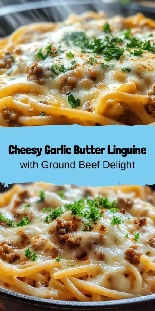 Indulge in a comforting and delicious meal with Cheesy Garlic Butter Linguine Pasta topped with savory ground beef. This quick and easy recipe combines the richness of cheese, the aromatic flavors of garlic, and hearty ground beef, all in just 30 minutes! Perfect for busy weeknights or family gatherings, this dish is sure to impress. Try it tonight and savor the experience! #PastaRecipe #ComfortFood #EasyDinner #CheesyGoodness #FamilyMeals #FoodLovers