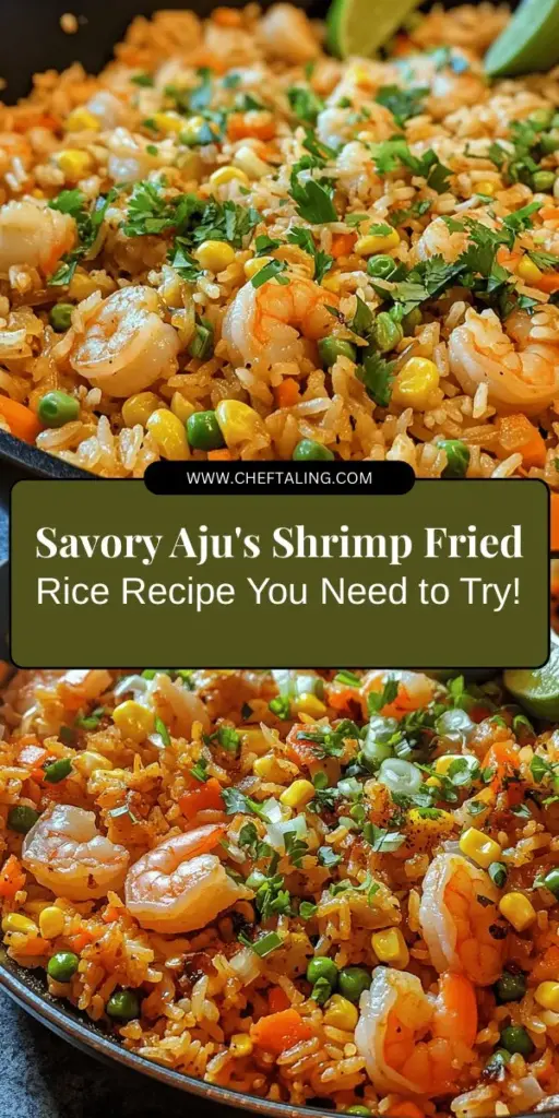 Discover the perfect comfort food with Aju's Flavorful Shrimp Fried Rice! This easy recipe combines succulent shrimp, vibrant vegetables, and fragrant jasmine rice, creating a delightful dish that satisfy all palates. Ideal for busy weeknights or casual gatherings, it’s packed with flavor and nutrition. Try it today and customize with your favorite ingredients! #ShrimpFriedRice #ComfortFood #HomeCooking #AsianCuisine #Foodie #EasyRecipes #Yummy