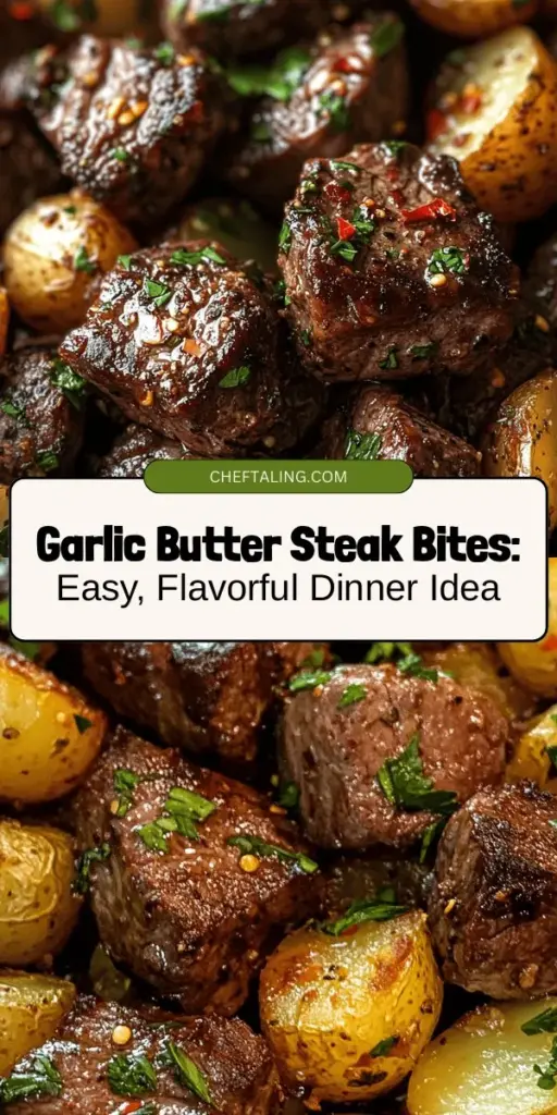 Indulge in the delicious simplicity of Garlic Butter Steak Bites and Potatoes! This recipe combines tender steak bites and creamy baby potatoes, all tossed in a fragrant garlic butter sauce. Perfect for a quick weeknight meal or an impressive dinner party dish, it's easy to prepare and bursting with flavor. Elevate your cooking with fresh ingredients and simple techniques that are sure to impress. Try it today! #SteakBites #GarlicButter #ComfortFood #DinnerRecipe #EasyCooking