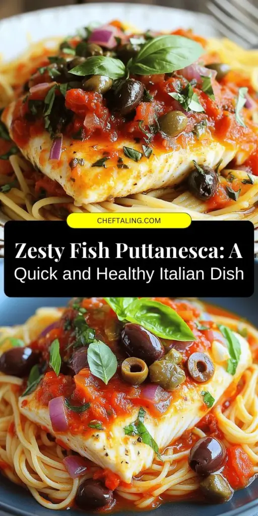 Discover the vibrant and healthy twist on a classic with Zesty Fish Puttanesca! This delicious Italian dish combines tender fish with a tangy and robust sauce made from tomatoes, olives, capers, and spices. Not only is it packed with flavor, but it also offers heart-healthy omega-3s and a variety of nutrients. Perfect for a cozy dinner or impressing guests. Try it with your favorite pasta! #FishPuttanesca #ItalianFood #HealthyRecipes #DinnerIdeas #Foodie