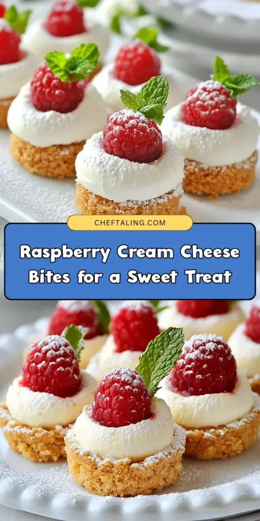 Indulge in the deliciousness of Raspberry Cream Cheese Bites, a delightful dessert that's simple to make and perfect for any occasion! These treats combine the tartness of fresh raspberries with a creamy, smooth cream cheese filling nestled in a crunchy graham cracker crust. Whether for a party or a cozy night at home, these bites are sure to impress. Discover the easy recipe and elevate your dessert game today! #Dessert #RaspberryBites #SweetTreats #HomeBaking #PartyFood