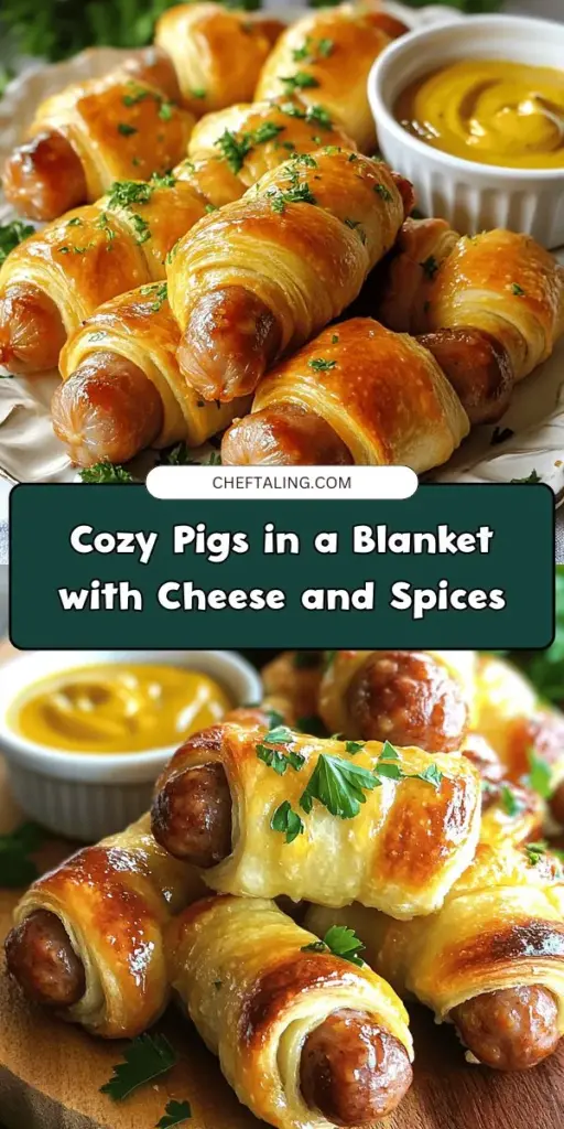 Indulge in the ultimate comfort food with our delightful Pigs in a Cozy Blanket recipe! These bite-sized treats feature tender cocktail hotdogs wrapped in flaky crescent roll dough and a savory cheese blend. Perfect for any gathering, they evoke feelings of nostalgia and warmth. Follow our step-by-step guide to create these delicious delights and explore variations for a unique twist. Your guests will be asking for more! #ComfortFood #PigsInABlanket #Appetizers #RecipeIdeas #Foodie #CozyNights