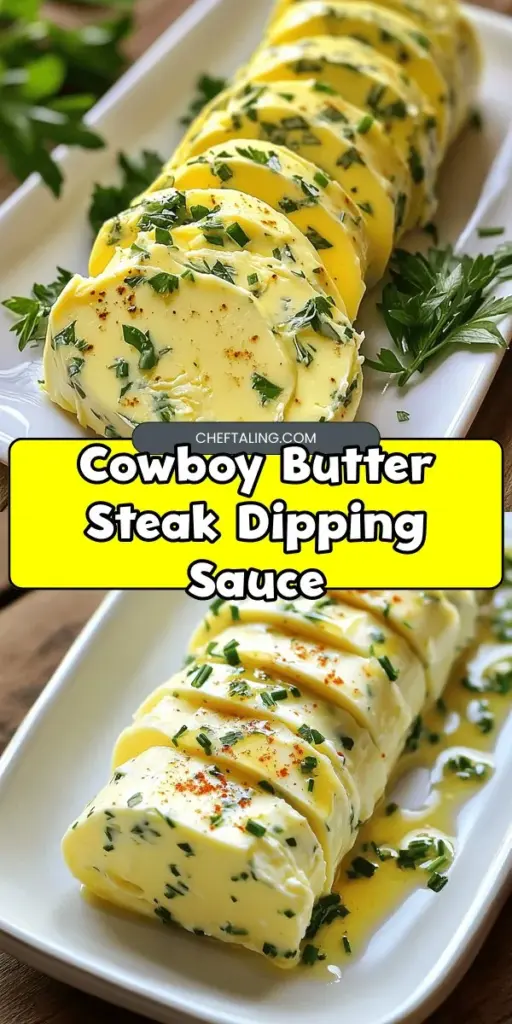 Discover the ultimate flavor booster with our Cowboy Butter Steak Dipping Sauce! This rich and creamy sauce combines garlic, herbs, and a hint of spice, making it the perfect complement to any steak. Whether you're grilling up juicy steaks or whipping up a delicious steak sandwich, this Cowboy Butter Steak Dipping Sauce will elevate your meal to the next level. Dive into this easy recipe and impress your family and friends with incredible flavors they won't forget. Click through to explore the full recipe and bring the taste of the Wild West to your dinner table! #CowboyGarlicButterSauce #CowboySteakSauceRecipe #SteakSandwichDippingSauce #SteakAndShallots #MexicanGarlicButterSauce #SmokedCowboyButter #SteakButterSauce #SteakHollandaiseSauce #BurbloncSauceRecipe