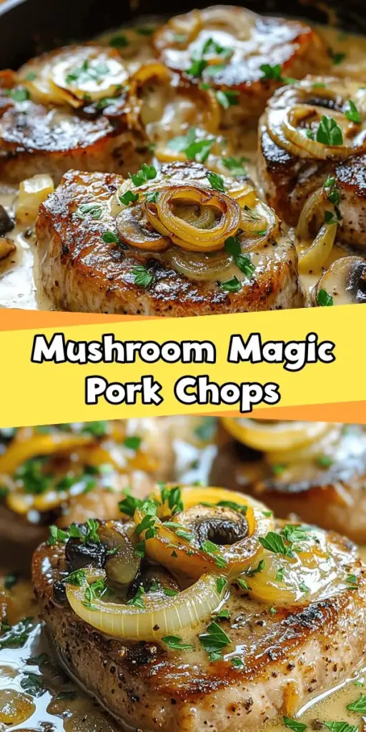 Indulge in the rich flavors of Creamy Mushroom Delight Pork Chops! This one-pan meal features juicy pork chops enveloped in a velvety mushroom sauce, making it perfect for family dinners or special occasions. Easy to prepare and incredibly satisfying, this dish brings warmth and comfort to your table. Pair it with mashed potatoes or fresh veggies for a complete meal. Elevate your dining experience today! #ComfortFood #PorkChops #OnePanMeal #MushroomSauce #EasyRecipes #FamilyDinner