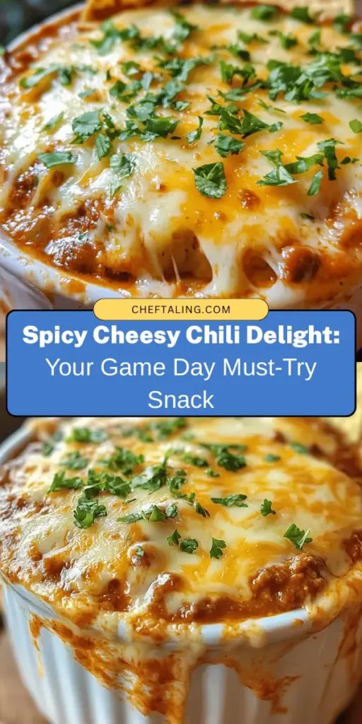 Get ready to wow your guests with Spicy Cheesy Chili Delight, the ultimate game day snack! This easy-to-make dish combines hearty chili with a creamy blend of cheeses for a flavor explosion that's sure to please. Perfect for any occasion, prepare this crowd-pleaser in no time! Serve with tortilla chips for a crunchy contrast and enjoy every gooey bite. Don't miss out on making this delicious treat! #SpicyCheesyChiliDelight #GameDaySnacks #EasyRecipes #PartyFood #CheesyGoodness