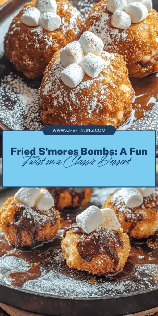 Indulge in a sweet twist on a classic favorite with these Fried S'mores Bombs! Perfect for parties or cozy nights, they combine gooey marshmallows and rich chocolate inside a crispy, golden dough. Easy to make and irresistibly delicious, these bite-sized treats will take your taste buds on a nostalgic journey. Try this recipe today for a fun dessert that everyone will love! #S'mores #Dessert #FriedTreats #Yummy #RecipeIdeas #Foodie