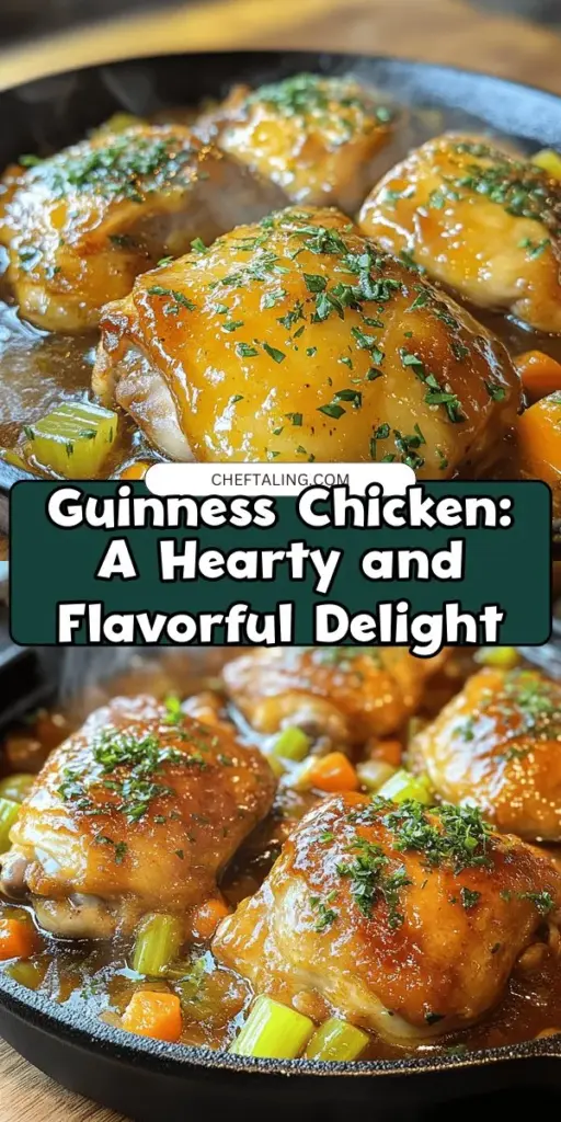 Discover the rich taste of Stout and Savory Guinness Chicken, a perfect blend of tender chicken thighs and bold Guinness stout that elevates any meal. This delicious recipe combines savory vegetables and fragrant herbs for a comforting dish that's easy to prepare. Ideal for family dinners or special occasions, it's a culinary adventure you won't want to miss. Try it out and impress your guests! #GuinnessChicken #ComfortFood #COokingWithBeer #SavoryRecipes #IrishCuisine