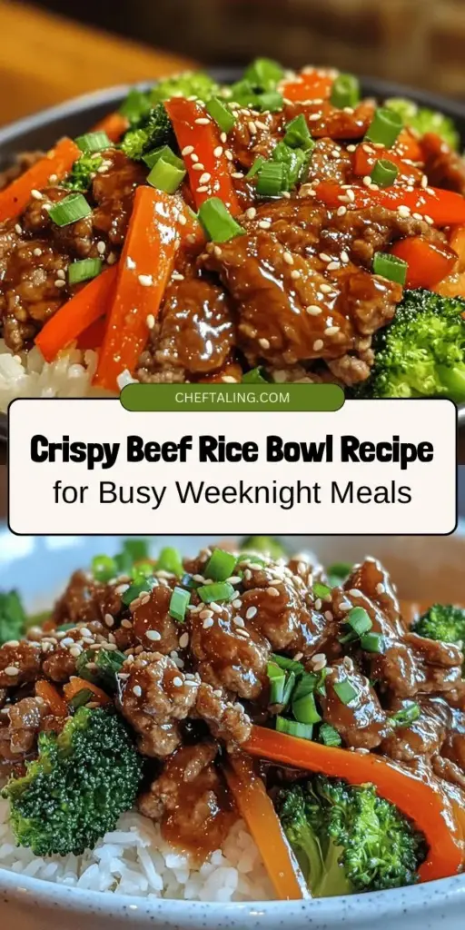 Discover the tasty and nutritious Crispy Beef Rice Bowl! This easy-to-make meal combines crispy ground beef, vibrant vegetables, and fluffy rice, making it perfect for busy nights or meal prep. Customize it to your taste with protein options like turkey or tofu, and enjoy a delicious balance of flavors and textures. Packed with nutrients, it's a complete meal in a bowl! #CrispyBeefRiceBowl #MealPrep #HealthyRecipes #QuickMeals #ComfortFood #DinnerIdeas