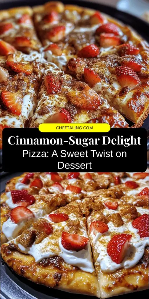 Satisfy your sweet cravings with a delightful twist on pizza! The Cinnamon-Sugar Delight Pizza combines warm cinnamon and sugar atop a creamy cream cheese layer, creating a mouthwatering dessert perfect for any occasion. Whether it’s a casual get-together or a birthday celebration, this sweet treat is sure to impress. Customize with fresh fruits or a drizzle of chocolate for an extra touch. Get ready to indulge! #DessertPizza #CinnamonSugar #Baking #SweetTreats #PizzaLovers