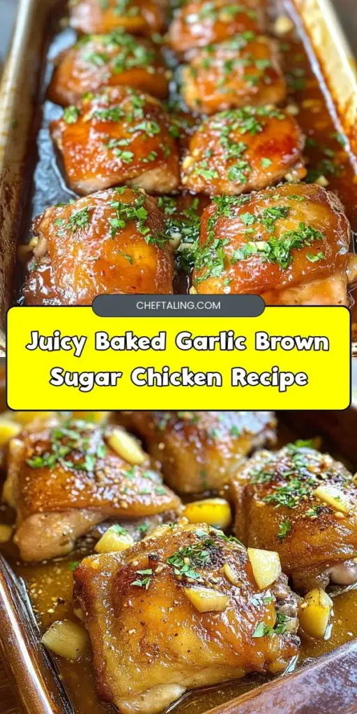 Indulge in the delightful flavors of Irresistibly Juicy Baked Garlic Brown Sugar Chicken, a perfect balance of savory and sweet that will impress your family and friends! This easy-to-make dish features tender, caramelized chicken thighs marinated in garlic and brown sugar. Ideal for weeknight dinners or special occasions, it pairs wonderfully with roasted veggies, rice, or a refreshing salad. Don’t miss out on this comforting culinary experience! #ChickenRecipe #ComfortFood #DeliciousMeals #HomeCooking #EasyRecipes #Foodie