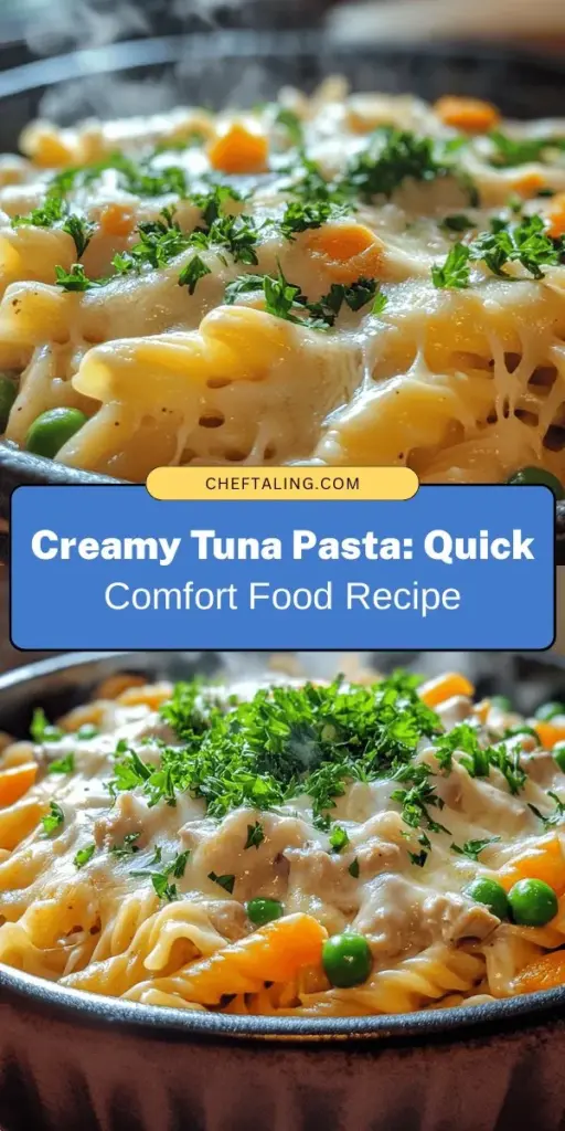 Discover the warmth of Creamy Tuna Delight, a comforting pasta dish perfect for busy weeknights. Ready in under 30 minutes, this easy recipe combines egg noodles, tuna, peas, carrots, and a savory mushroom soup, all topped with sharp cheddar cheese. With its creamy texture and customizable ingredients, it's a hit for the whole family! Enjoy a cozy meal that makes dinner a delight. #PastaRecipes #TunaRecipe #ComfortFood #QuickDinner #FamilyMeals #HomeCooking