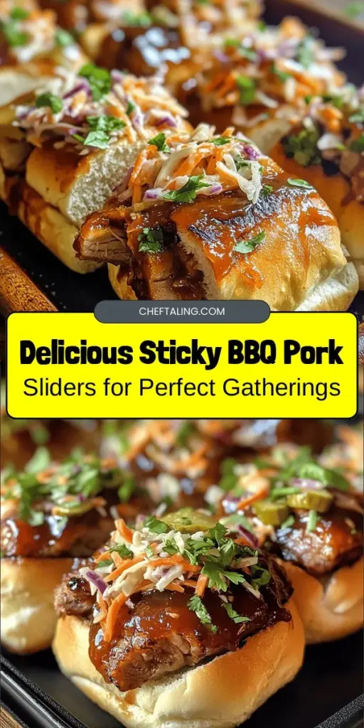 Dive into the delicious world of Sticky BBQ Pork Sliders! These savory sandwiches feature tender, shredded pork paired with rich BBQ sauce, crunchy coleslaw, and tangy pickles. Perfect for gatherings or a cozy dinner, this recipe will impress friends and family alike. Learn the secrets to crafting these flavorful sliders with our step-by-step guide and tips. Get ready for a taste sensation! #BBQPorkSliders #Cooking #Recipe #Foodie #Yum #Sliders #BBQ