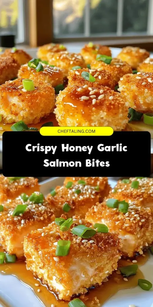 Discover the perfect balance of flavor and texture with crispy honey garlic salmon bites! This delicious recipe combines sweet and savory notes with a satisfying crunch, making it a health-conscious choice for any occasion. Packed with omega-3 fatty acids and high-quality protein, these irresistible bites are easy to prepare and will impress family and friends alike. Try them as an appetizer or a main dish! #SalmonRecipes #HealthyEating #Appetizers #CrispyBites #SeafoodLover