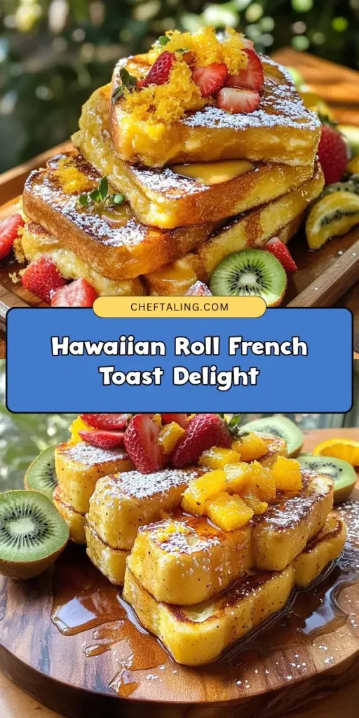 Start your day with a delicious twist on a breakfast classic! This Hawaiian Roll French Toast recipe combines the sweet, fluffy goodness of Hawaiian rolls with a creamy custard infused with vanilla and cinnamon. Perfect for weekends or brunch gatherings, it’s a hit for both kids and adults. Top it off with fresh fruit or syrup for a burst of flavor. Elevate your breakfast game with this tropical delight! #HawaiianRollFrenchToast #BreakfastIdeas #BrunchRecipes #TropicalFlavors #YummyBreakfast #FrenchToastLovers