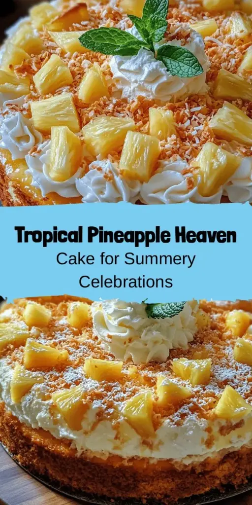 Bring a taste of the tropics to your dessert table with Pineapple Heaven Cake! This tropical delight features a moist, fluffy texture infused with sweet crushed pineapple and rich coconut, making it perfect for summer gatherings or family celebrations. Easy to prepare and visually stunning, it's sure to impress your guests. Discover how to create this heavenly cake and elevate your next event with a burst of tropical flavors! #PineappleHeavenCake #TropicalDesserts #BakingJoy #SummerRecipes #DeliciousDesserts #FamilyGatherings