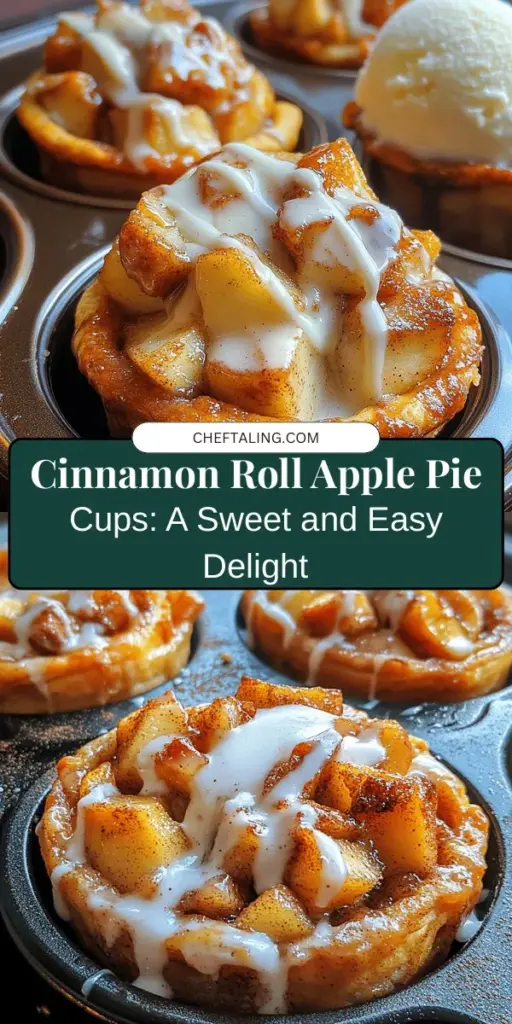 Satisfy your sweet tooth with these Cinnamon Roll Apple Pie Cups! Combining the comforting flavors of cinnamon rolls and the sweetness of apple pie, these easy-to-make dessert cups are perfect for any occasion. With a simple recipe, you can customize your filling with your favorite apples and optional add-ins like pecans or raisins. Whether it's a family gathering or a cozy night in, these treats will impress everyone. #CinnamonRollApplePieCups #Dessert #Baking #EasyRecipes #Pie #FallDesserts