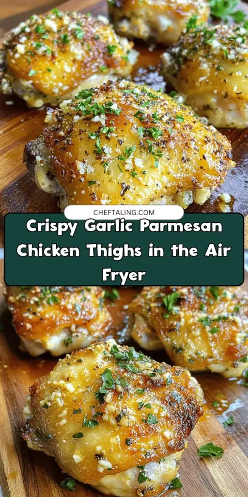 Try this mouthwatering Garlic Parmesan Chicken Thighs recipe that's sure to win over your dinner guests! With succulent chicken thighs coated in a crispy, flavorful garlic and Parmesan mix, this dish is easy to make thanks to the air fryer. Perfect for busy nights or special occasions, it pairs wonderfully with roasted vegetables or a fresh salad. Get ready for a flavorful favorite that everyone will love! #ChickenThighs #AirFryerRecipes #GarlicParmesan #EasyDinnerIdeas #Foodie #RecipeIdeas #HomeCooking