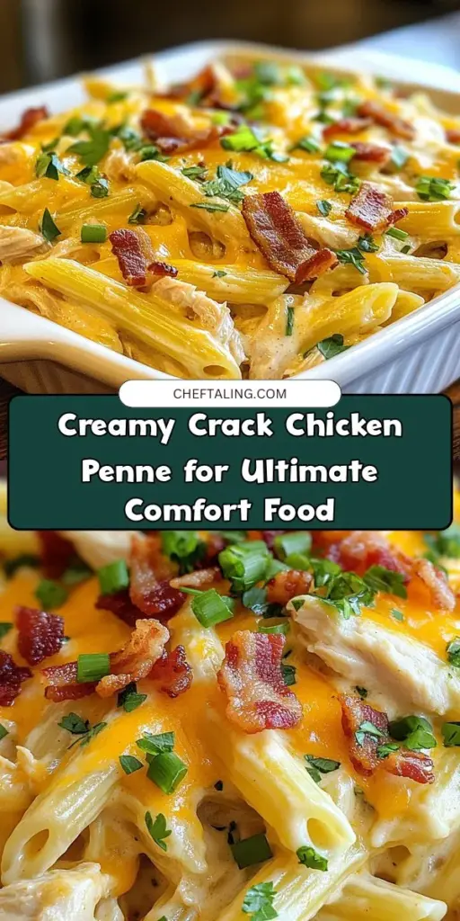 Discover the comforting flavors of The Best Crack Chicken Penne! This creamy pasta dish combines tender chicken, rich cheeses, and crispy bacon, making it a family favorite for weeknight dinners or gatherings. It’s quick to prepare and packed with taste, ensuring everyone will want seconds. Try this easy recipe today and bring everyone together at the dinner table. Perfect for busy nights! #CrackChickenPenne #ComfortFood #EasyRecipes #HomeCooking #FamilyMeals #PastaDelight