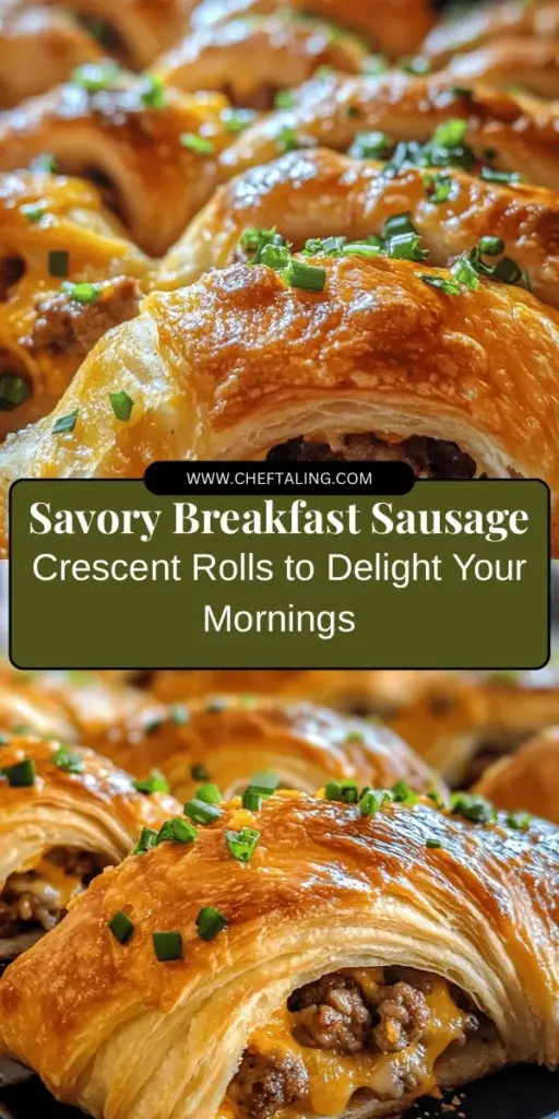 Start your day with the mouthwatering Breakfast Sausage Crescent Rolls! These delicious bites feature a savory breakfast sausage and melted cheddar cheese, all wrapped in flaky, buttery crescent dough. Perfect for busy mornings or impressing guests at brunch, they're quick to prepare and ready in under 30 minutes. Customize with your favorite ingredients, and enjoy this delightful breakfast treat! #Breakfast #SausageRolls #Brunch #EasyRecipes #QuickBreakfast