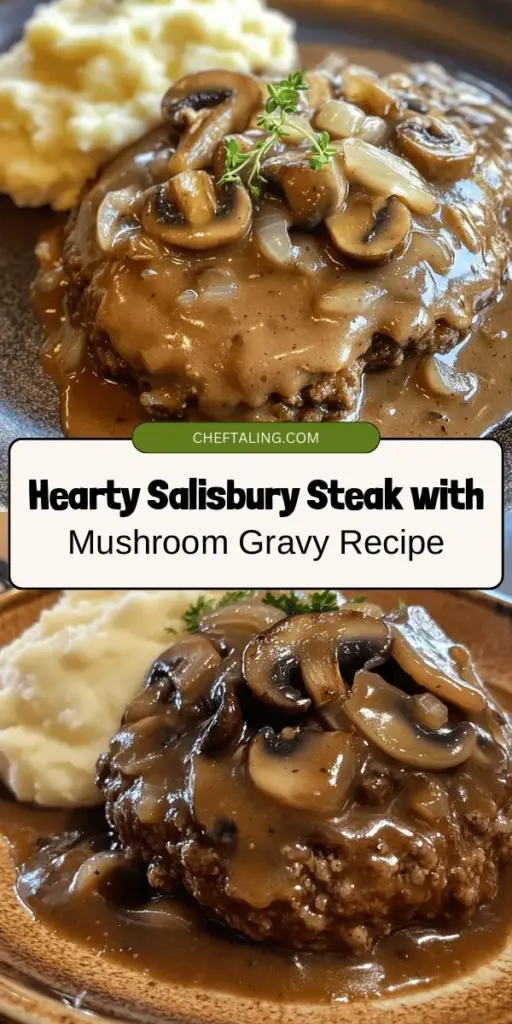 Indulge in the warmth of Salisbury Steak with Savory Mushroom Gravy, a classic American comfort food that delights young and old alike. This hearty dish features juicy beef patties topped with rich mushroom gravy, perfect for any family gathering or cozy weeknight dinner. Learn about its history and discover a step-by-step guide to crafting this beloved recipe. Elevate your dinner experience with flavors that resonate with nostalgia. #ComfortFood #SalisburySteak #MushroomGravy #HomeCooking #FamilyMeals