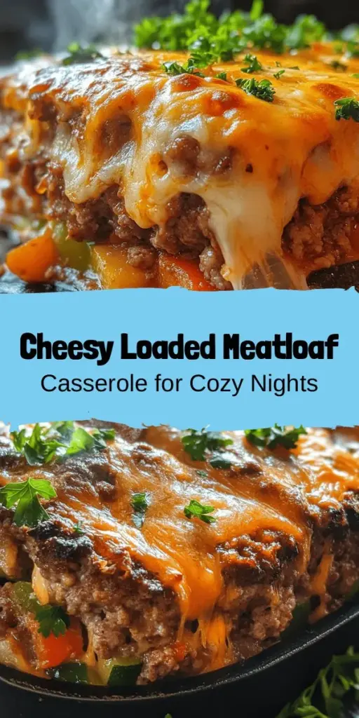 Discover the ultimate comfort food with this Cheesy Loaded Meatloaf Casserole! This delicious dish blends tender meat with creamy cheese and fresh vegetables, creating a colorful and nutritious meal for the whole family. Perfect for busy weeknights or potlucks, its adaptable recipe allows you to customize ingredients to your liking. Enjoy a hearty meal that evokes warm memories and nourishes your loved ones. #ComfortFood #MeatloafCasserole #FamilyDinner #RecipeIdeas #HomeCooking #CheesyDelight