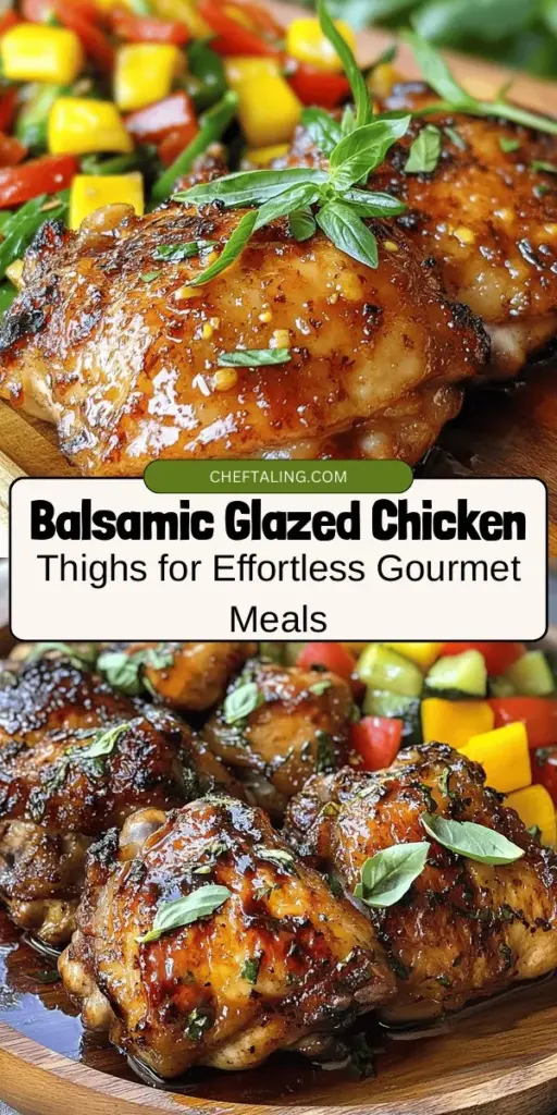 Elevate your dinner game with Balsamic Glazed Chicken Thighs. This simple yet gourmet dish combines tender chicken thighs with a delightful sweet and tangy glaze made from balsamic vinegar and honey. Perfect for any occasion, it’s an easy recipe that promises to impress. Ideal for family nights or special gatherings, this meal offers rich flavors with minimal effort. Discover how to create this culinary delight today! #BalsamicChicken #EasyRecipes #HomeCooking #DinnerIdeas #Foodie