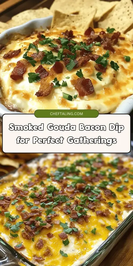 Indulge in the ultimate creamy delight with Smoked Gouda Bacon Dip! This crowd-pleaser combines the rich flavors of smoked Gouda, crispy bacon, and tangy sour cream, making it the perfect appetizer for any gathering. Serve it warm with tortilla chips, veggies, or bread for a delicious treat your guests will love. Easy to make and irresistible, this dip is sure to elevate your next party! #SmokedGoudaBaconDip #PartyFood #ComfortFood #DipRecipe #Appetizers