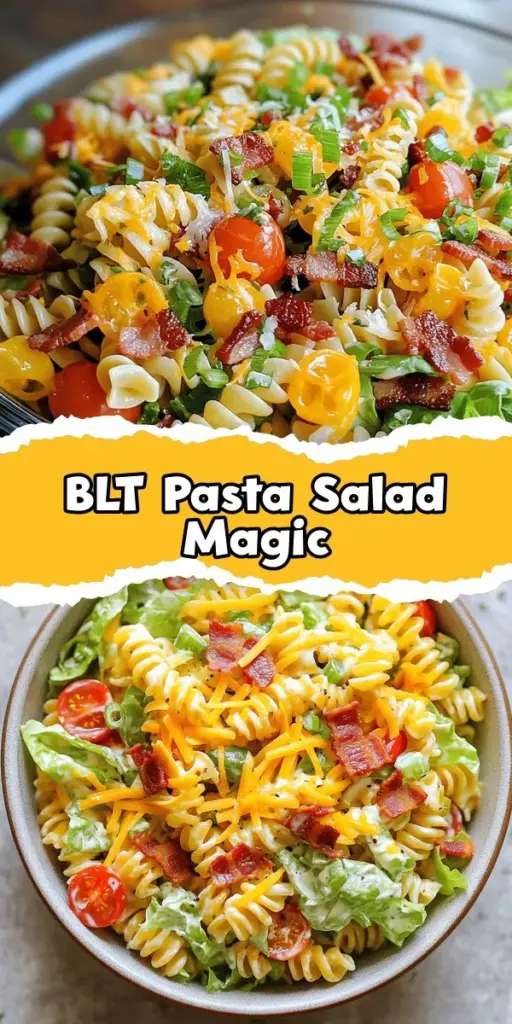 Discover the perfect summer dish with this BLT Pasta Salad! Combining crispy bacon, juicy tomatoes, fresh romaine lettuce, and creamy dressing, it's a delightful twist on the classic BLT sandwich. Ideal for potlucks, barbecues, and family gatherings, this vibrant salad offers flavor and satisfying crunch in every bite. Make it a main dish or a side—either way, it's sure to impress! Try this easy recipe today! #BLTPastaSalad #SummerRecipes #PastaSalad #EasyCooking #Foodie #PotluckIdeas