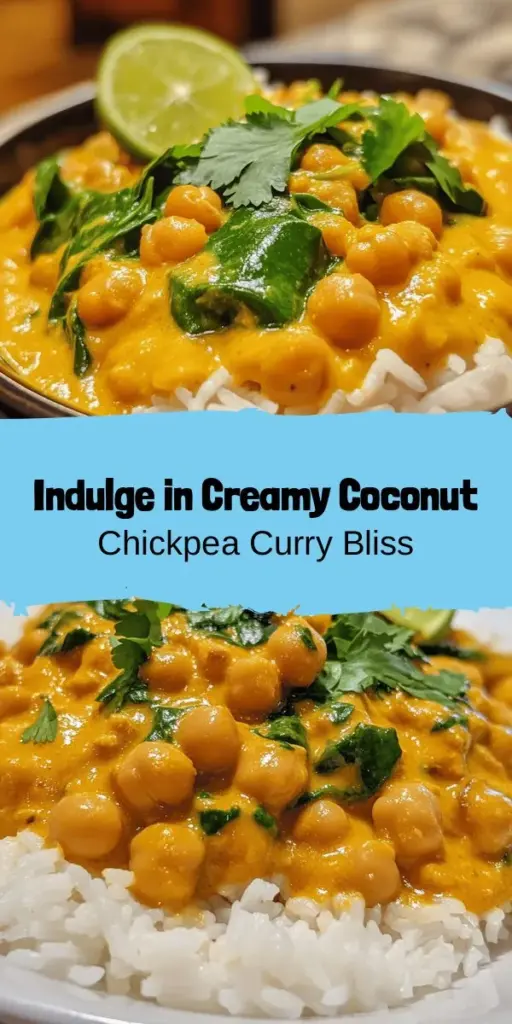 Discover the deliciousness of Creamy Coconut Chickpea Curry! This plant-based dish combines chickpeas and rich coconut milk, creating a satisfying meal bursting with flavor. Perfect for any occasion, it’s packed with protein, fiber, and essential nutrients. Follow our easy step-by-step guide to whip up your own version at home! Spice it up or add fresh veggies for a unique twist. #VeganCooking #HealthyRecipes #CurryLove #ChickpeaCurry #PlantBased #ComfortFood #CookingTips