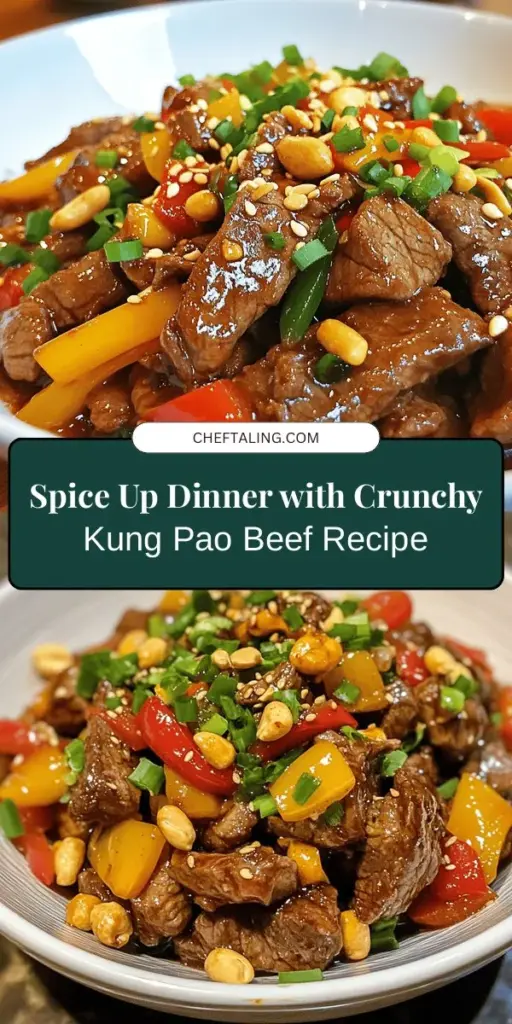 Discover the vibrant flavors of Spicy & Crunchy Kung Pao Beef, a dish that expertly combines tender beef, vegetables, and a delightful crunch from peanuts. Originating from Sichuan cuisine, this recipe enhances the classic version with bold spices and a satisfying texture. Perfect for cooks of all levels, it's a rewarding meal that you can easily recreate at home. Enjoy a flavor-packed culinary journey today! #KungPaoBeef #SichuanCuisine #SpicyRecipes #HomeCooking #AsianFood #DinnerIdeas #BeefRecipes