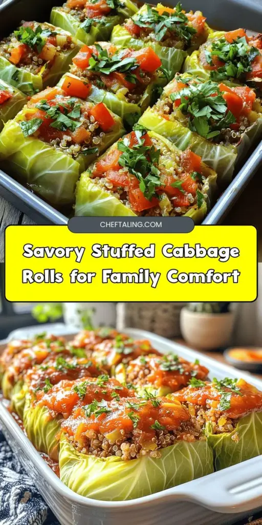 Discover the heartwarming charm of savory stuffed cabbage rolls! This versatile dish brings together tender cabbage leaves filled with a delicious mix of grains and proteins, perfect for any dietary preference. Whether you're preparing for a family dinner or a potluck, these rolls are bursting with flavor and nutrition. Enjoy them with a tangy tomato sauce and your choice of filling. Get ready to delight in this wholesome family favorite! #CabbageRolls #ComfortFood #HealthyEating #FamilyRecipes #MealPrep #CookingTogether