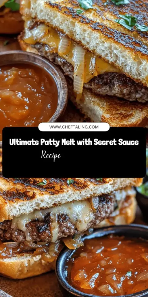 Indulge in the comfort of the Ultimate Patty Melt, a classic sandwich that fuses the juiciness of a burger with the warmth of grilled cheese. Featuring a perfectly cooked beef patty, creamy Swiss cheese, caramelized onions, and a secret sauce that takes it to the next level, this delicious meal is sure to satisfy your cravings. Perfect for any occasion, grab your ingredients and make your own today! #PattyMelt #ComfortFood #HomemadeDelight #CookingAtHome #SecretSauce #FoodieAdventure