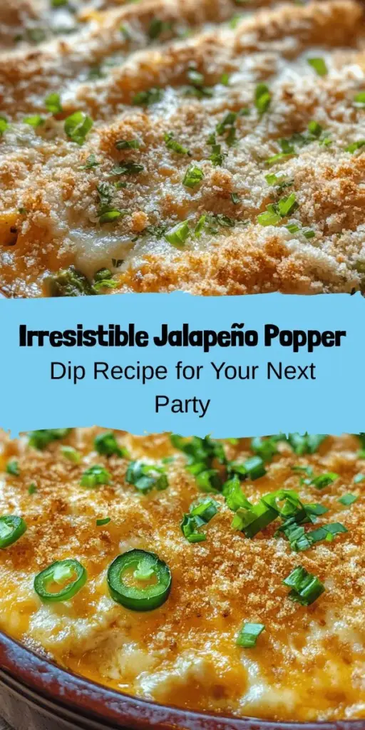 Looking for the perfect crowd-pleaser for your next gathering? Try this Best Jalapeño Popper Dip recipe! Packed with creamy flavors of cheddar, cream cheese, and spicy jalapeños, it's a delicious twist on the classic jalapeño popper. Serve it warm with tortilla chips or fresh veggies for an irresistible appetizer that everyone will love. Easy to make and perfect for any occasion! #JalapenoPopperDip #PartyDips #AppetizerIdeas #GameDaySnacks #ComfortFood