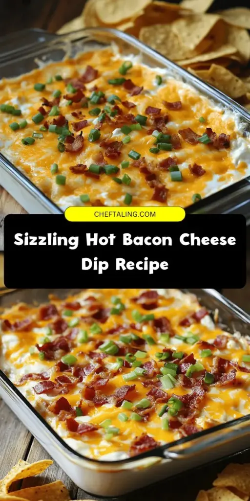 Elevate your next gathering with a Sizzling Hot Bacon Cheese Dip that is sure to impress! This creamy blend of cream cheese, sour cream, cheddar, mozzarella, and crispy bacon is a crowd favorite. Quick to prepare and bursting with flavor, it's perfect for game days or family dinners. Serve it warm with tortilla chips or fresh veggies for a delightful treat. Discover the joy of sharing this enticing dip with loved ones! #CheeseDip #GameDay #PartyFood #Appetizers #BaconLovers #ComfortFood