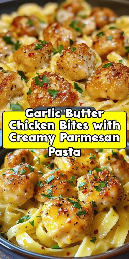 Discover the mouthwatering recipe for Garlic Butter Chicken Bites with Savory Creamy Parmesan Pasta! These tender garlic chicken bites are bursting with flavor and pair perfectly with a rich and creamy parmesan pasta that will delight your taste buds. This dish is easy to make and perfect for a family dinner or a cozy night in. Don't miss out on this delicious meal that everyone will love. Click through to get the full recipe and elevate your cooking game! #GarlicButterChickenBitesAndCreamyParmesanPasta #GarlicItalianChicken #GarlicChickenBitesWithCreamyPasta #GarlicButterChickenBitesWithLemonPasta #ChickenTenderloinAndPastaRecipes #CreamyChickenGarlicParmesanPasta #ChickenAndGarlicPasta #GarlicChickenBitesWithParmesanPasta #CheesyPenneWithGarlicButter